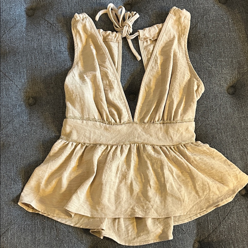 Beige tank flowy Peplum Top